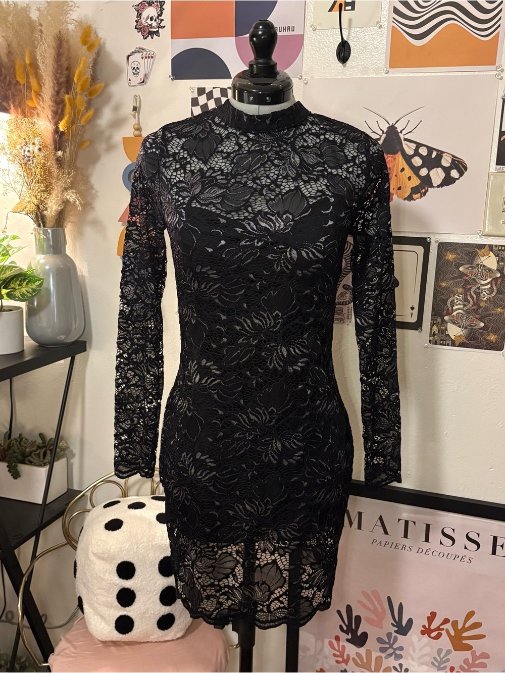 Material Girl Black Lace Bodycon Mini Dress Size M